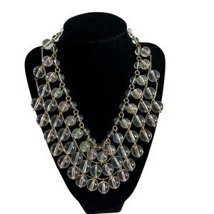 Gold Tone Clear Acrylic Beads 3 Layer Bib Necklace Statement 17-20"